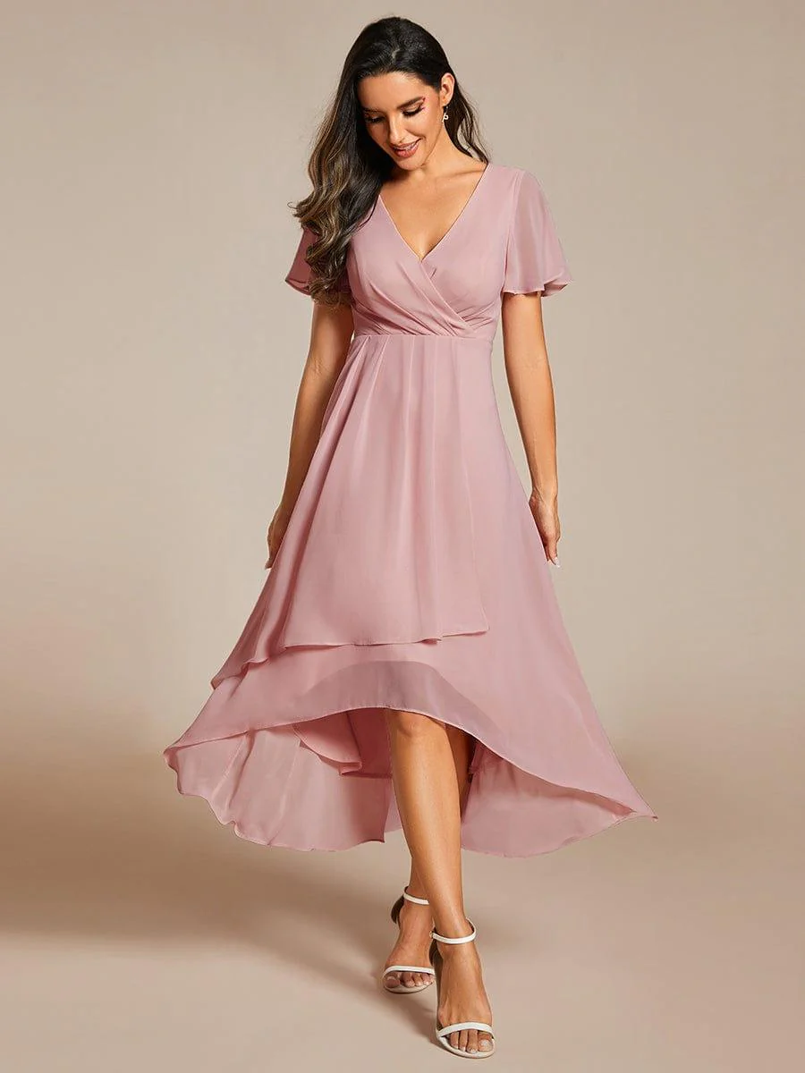 ever LARK|Chiffon Elegance Short Sleeve High-Low Wedding Guest Dress - Image 116