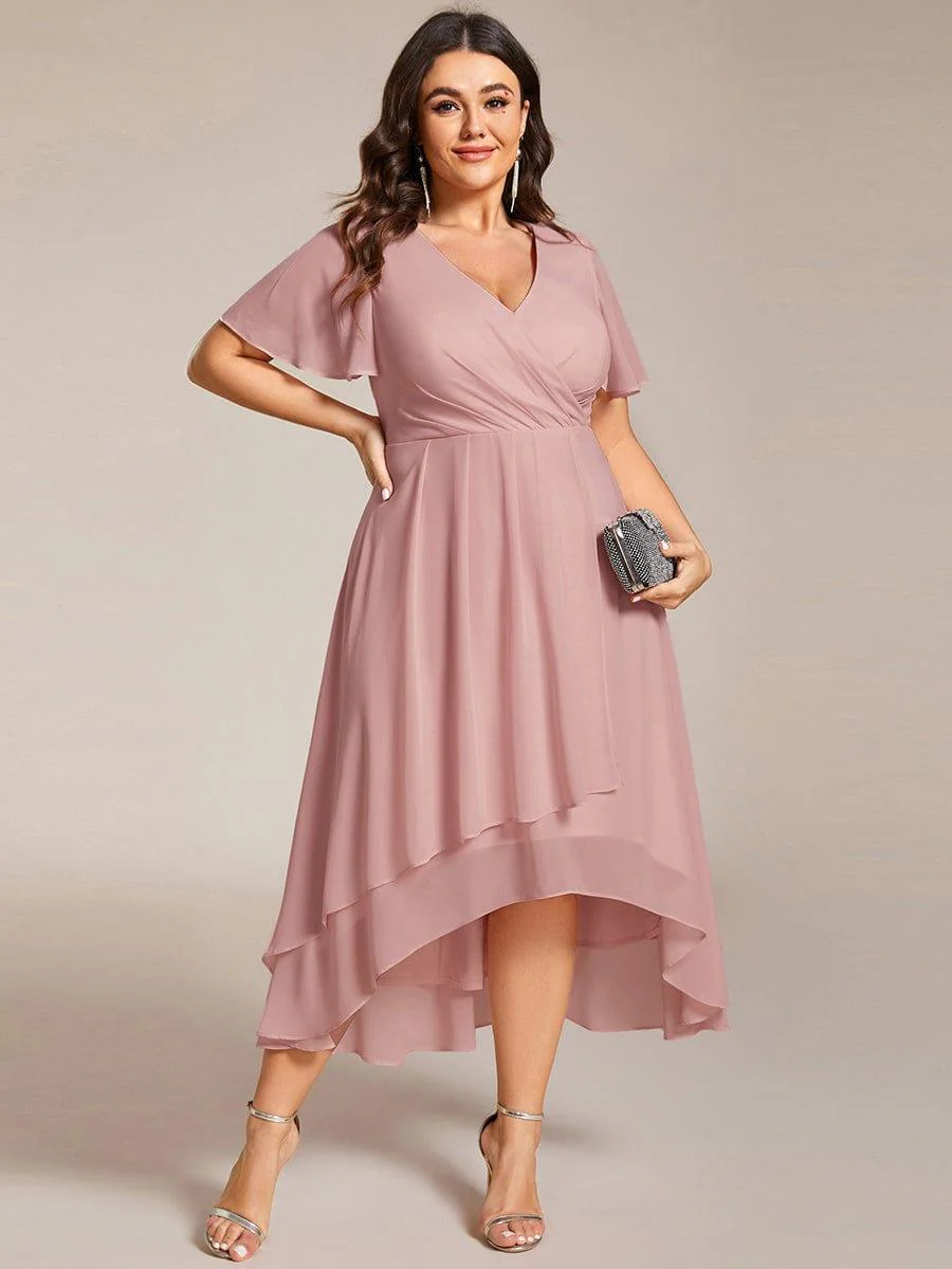ever LARK|Chiffon Elegance Short Sleeve High-Low Wedding Guest Dress - Image 121