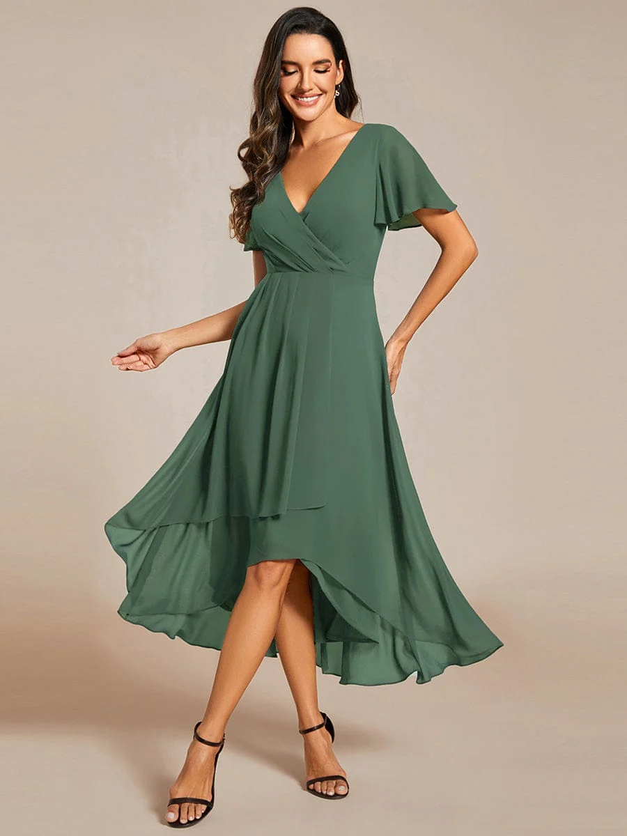 ever LARK|Chiffon Elegance Short Sleeve High-Low Wedding Guest Dress - Image 135