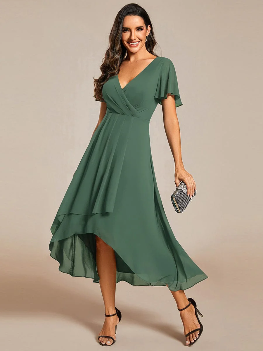 ever LARK|Chiffon Elegance Short Sleeve High-Low Wedding Guest Dress - Image 136