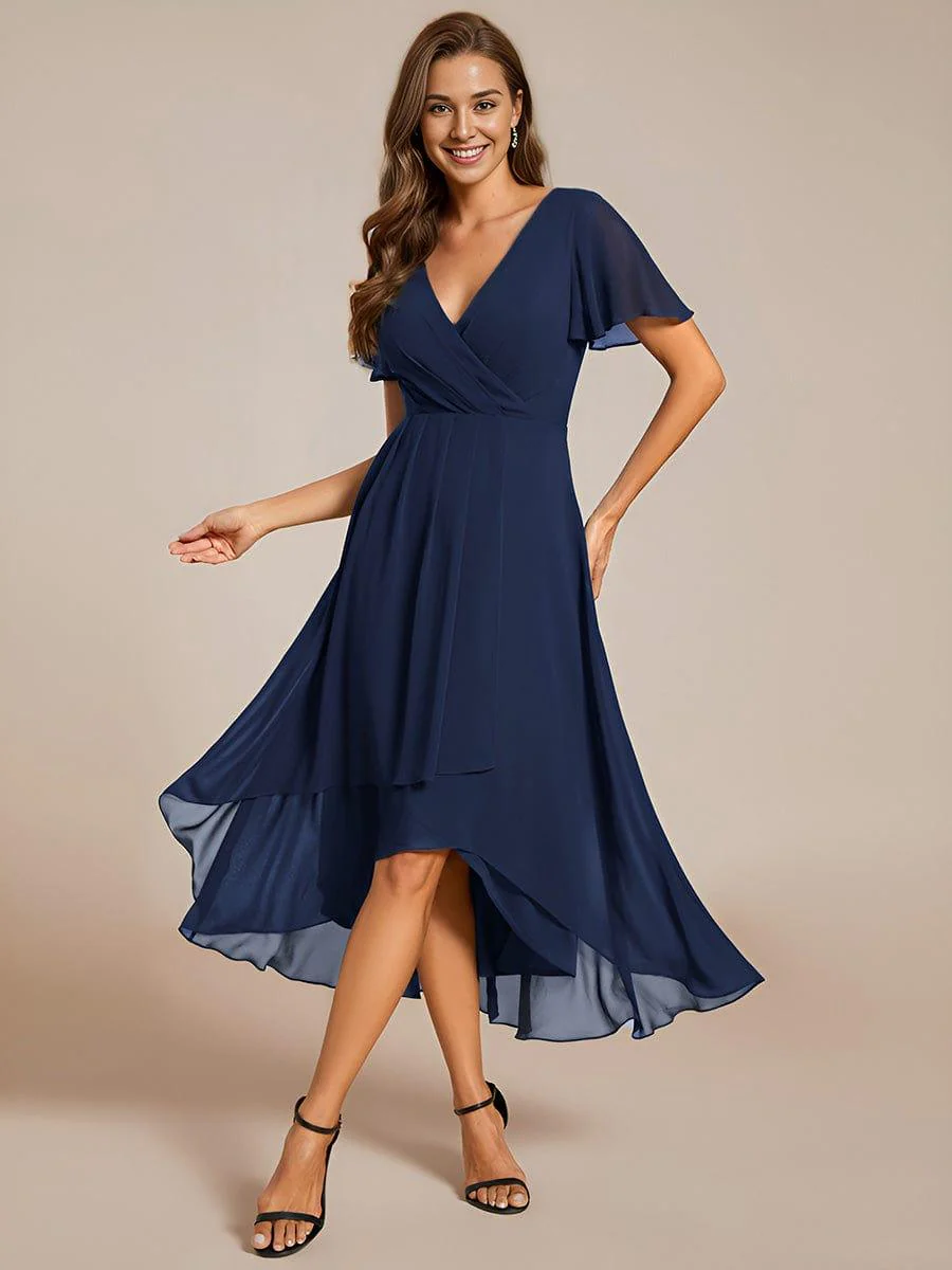 ever LARK|Chiffon Elegance Short Sleeve High-Low Wedding Guest Dress - Image 14