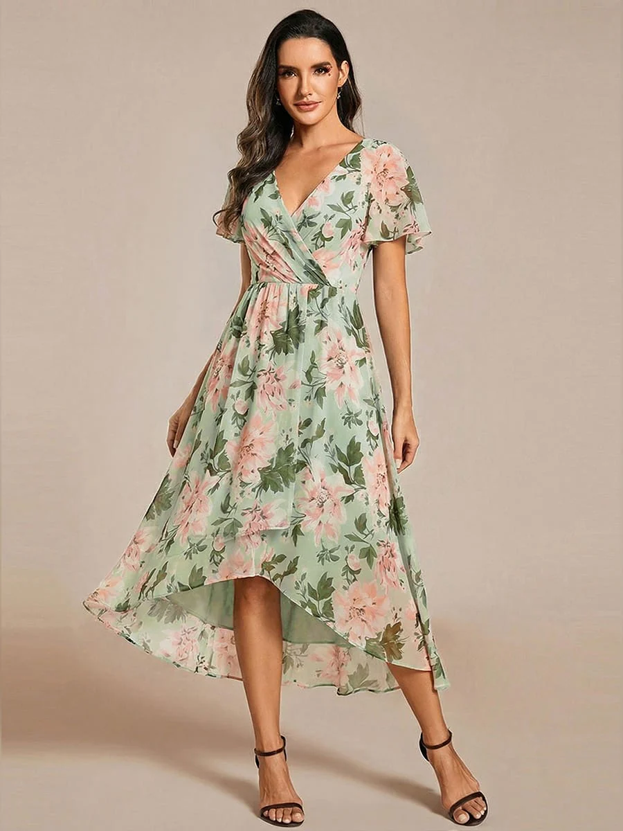 ever LARK|Chiffon Elegance Short Sleeve High-Low Wedding Guest Dress - Image 142