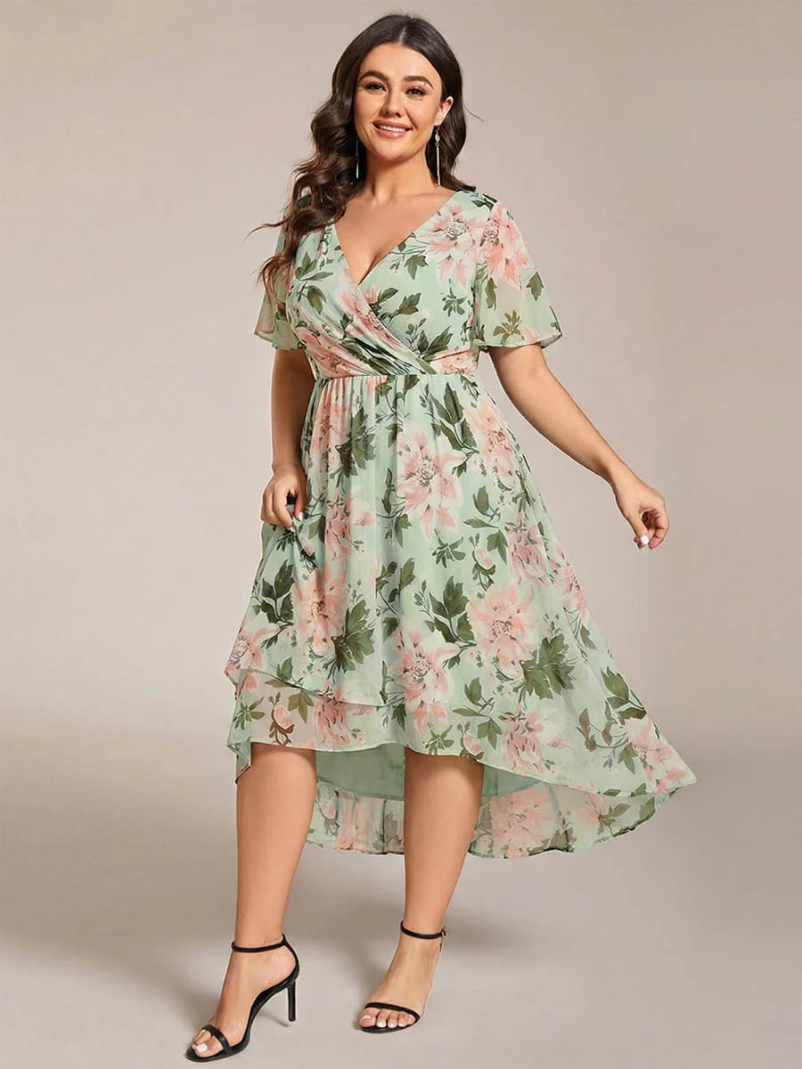 ever LARK|Chiffon Elegance Short Sleeve High-Low Wedding Guest Dress - Image 149