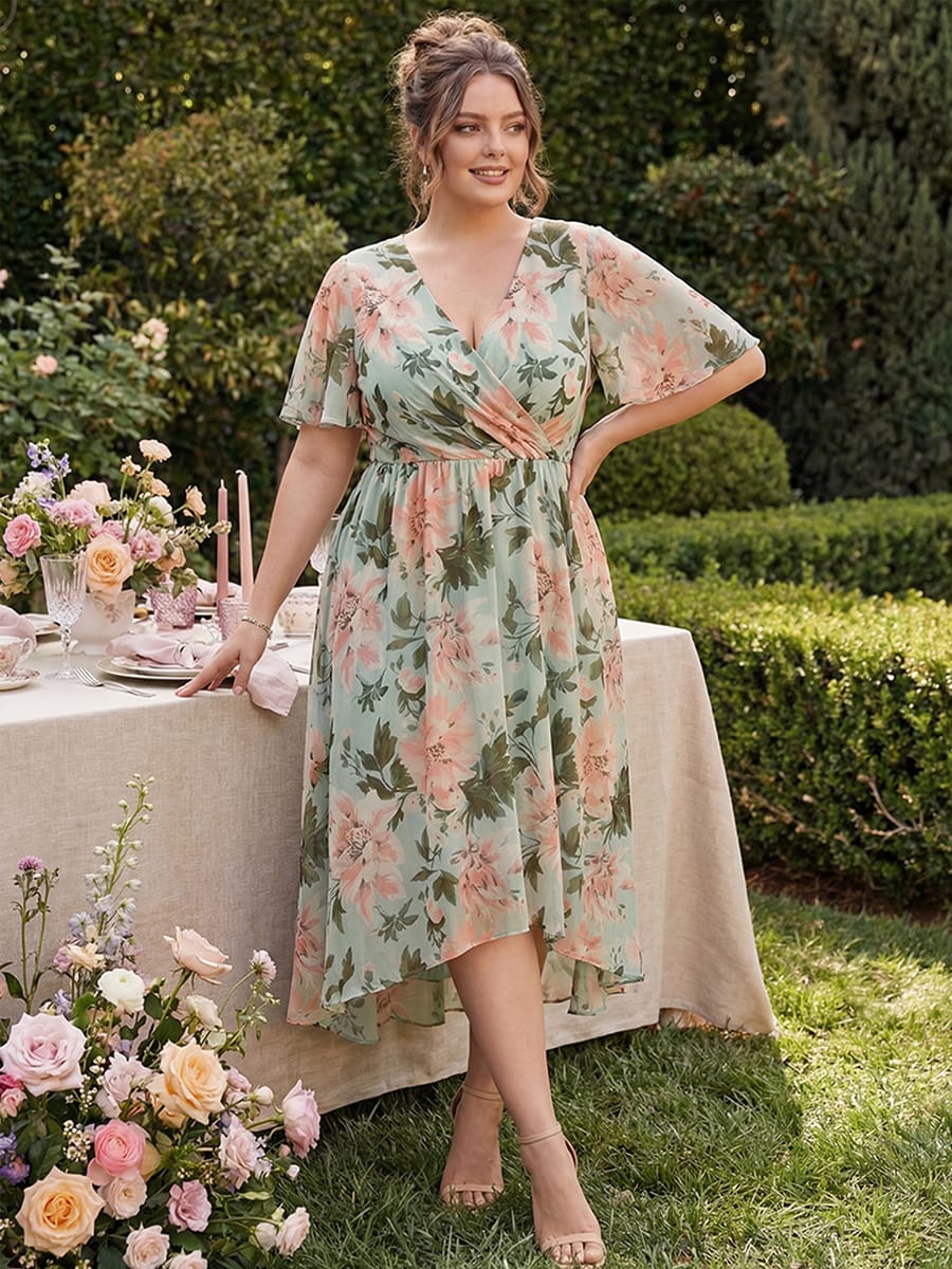 ever LARK|Chiffon Elegance Short Sleeve High-Low Wedding Guest Dress - Image 152