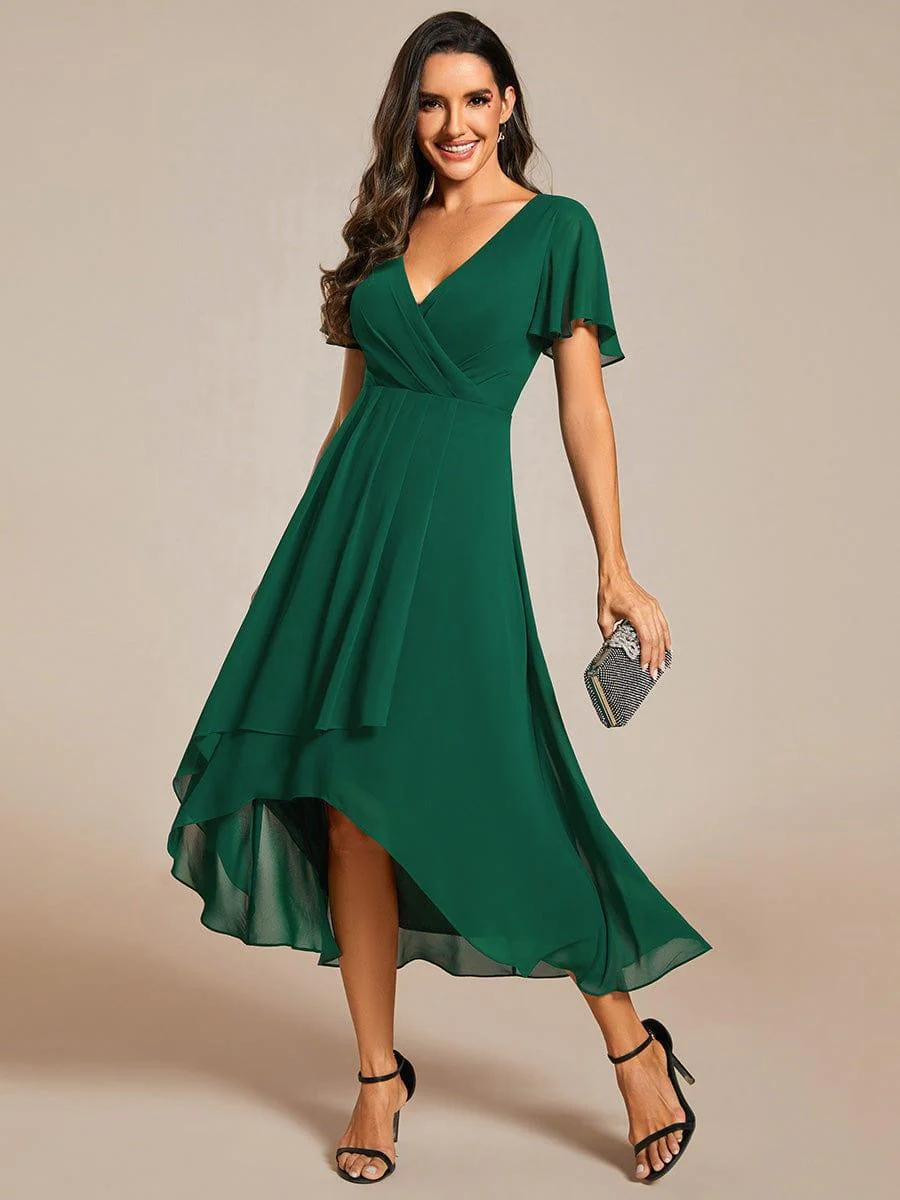 ever LARK|Chiffon Elegance Short Sleeve High-Low Wedding Guest Dress - Image 20