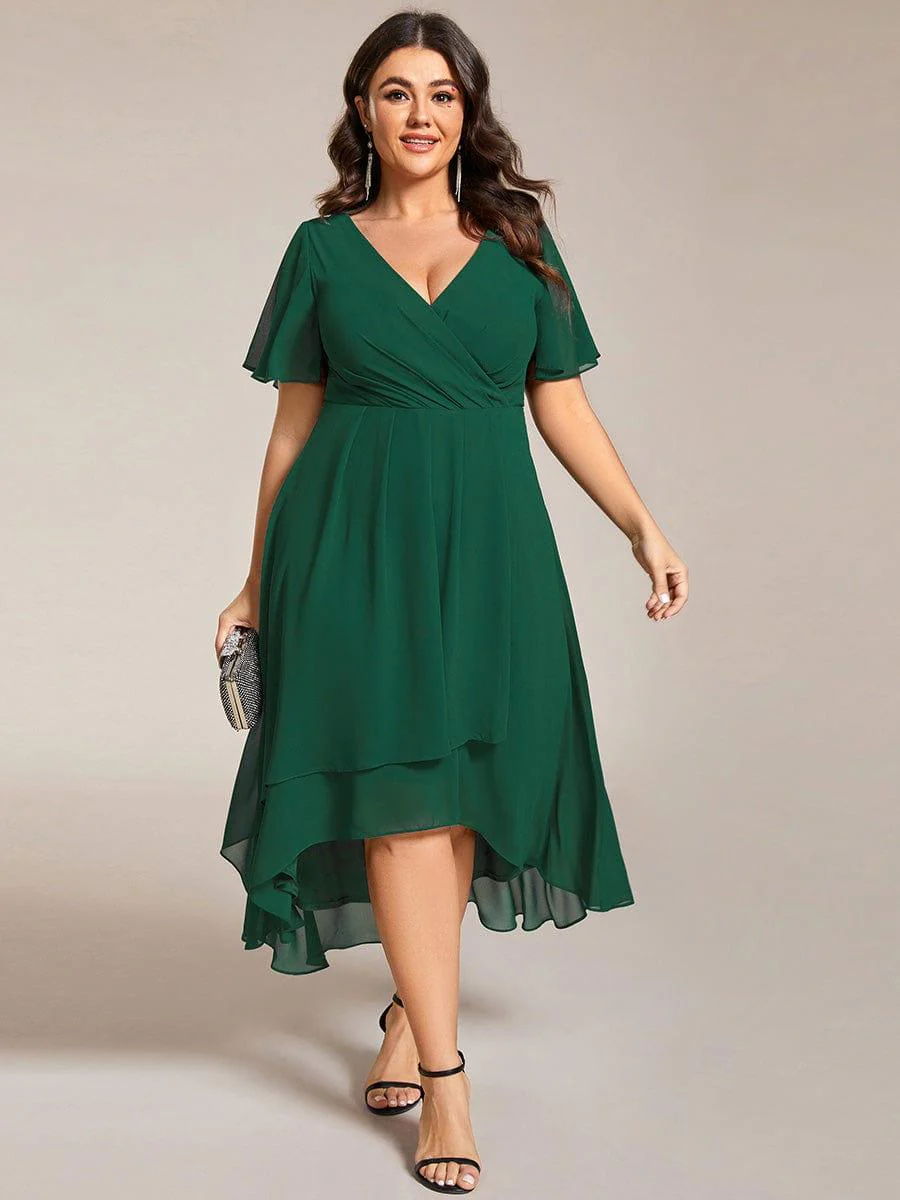 ever LARK|Chiffon Elegance Short Sleeve High-Low Wedding Guest Dress - Image 21