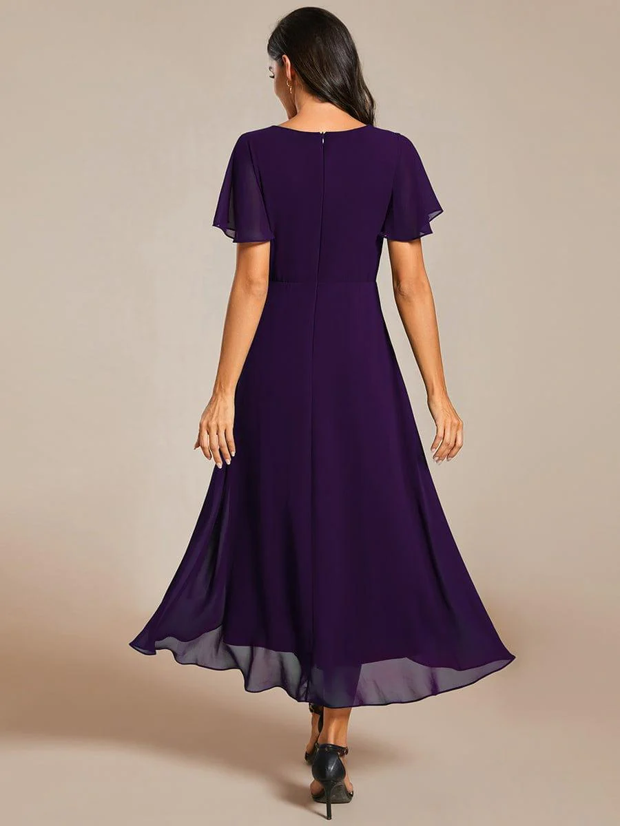ever LARK|Chiffon Elegance Short Sleeve High-Low Wedding Guest Dress - Image 41
