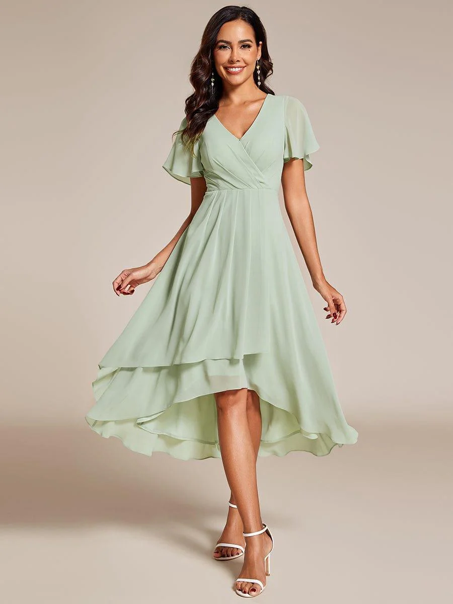 ever LARK|Chiffon Elegance Short Sleeve High-Low Wedding Guest Dress - Image 55