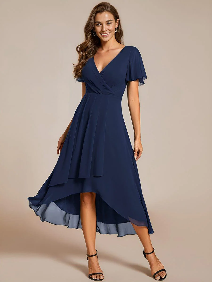 ever LARK|Chiffon Elegance Short Sleeve High-Low Wedding Guest Dress - Image 6