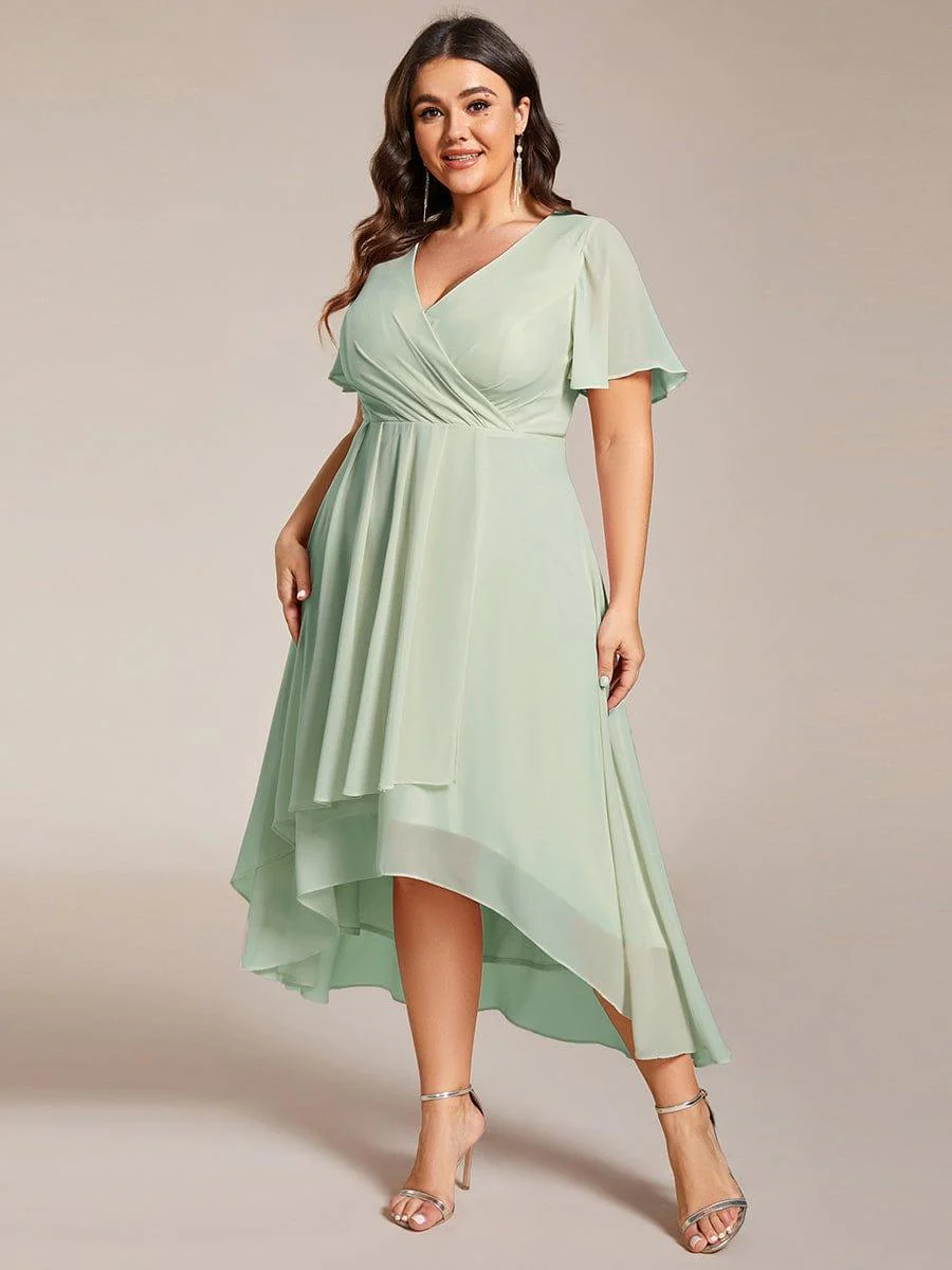 ever LARK|Chiffon Elegance Short Sleeve High-Low Wedding Guest Dress - Image 60