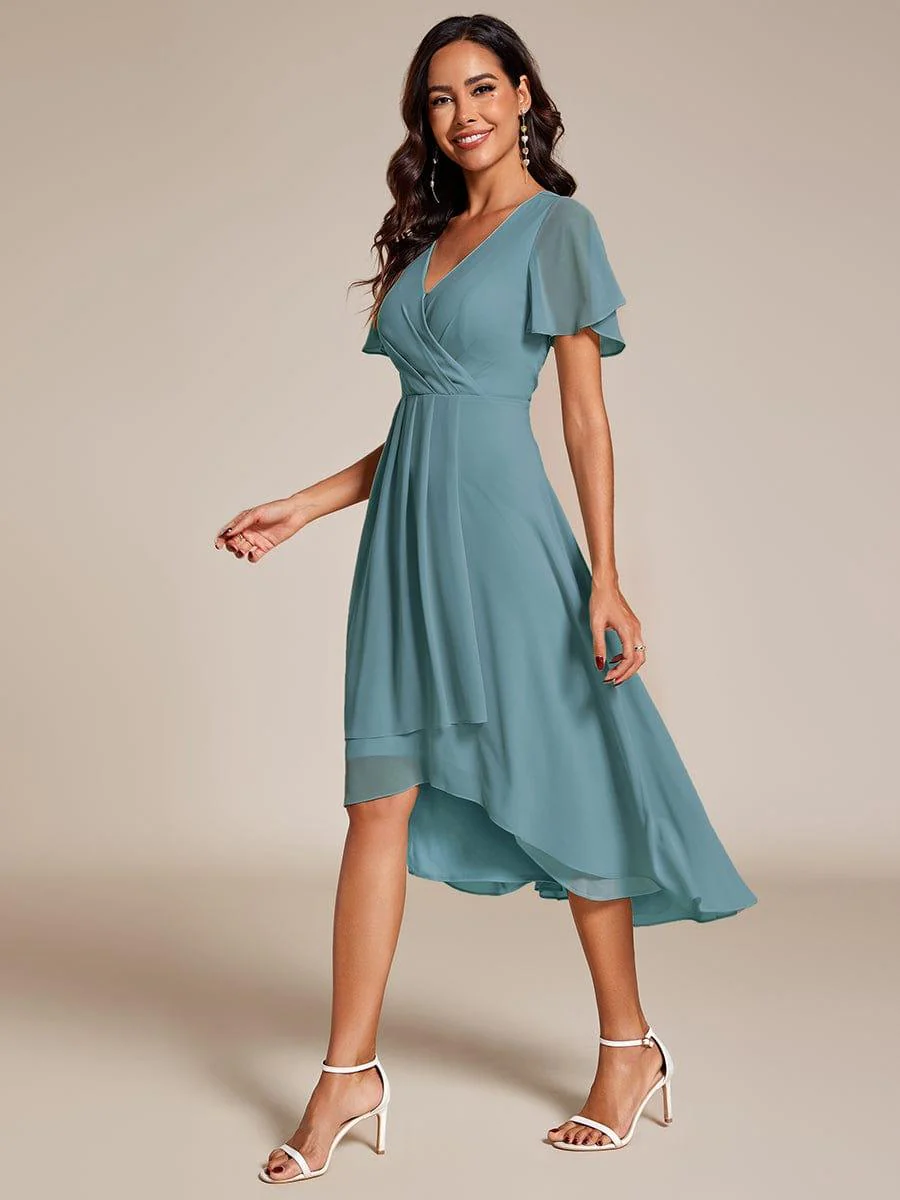 ever LARK|Chiffon Elegance Short Sleeve High-Low Wedding Guest Dress - Image 74