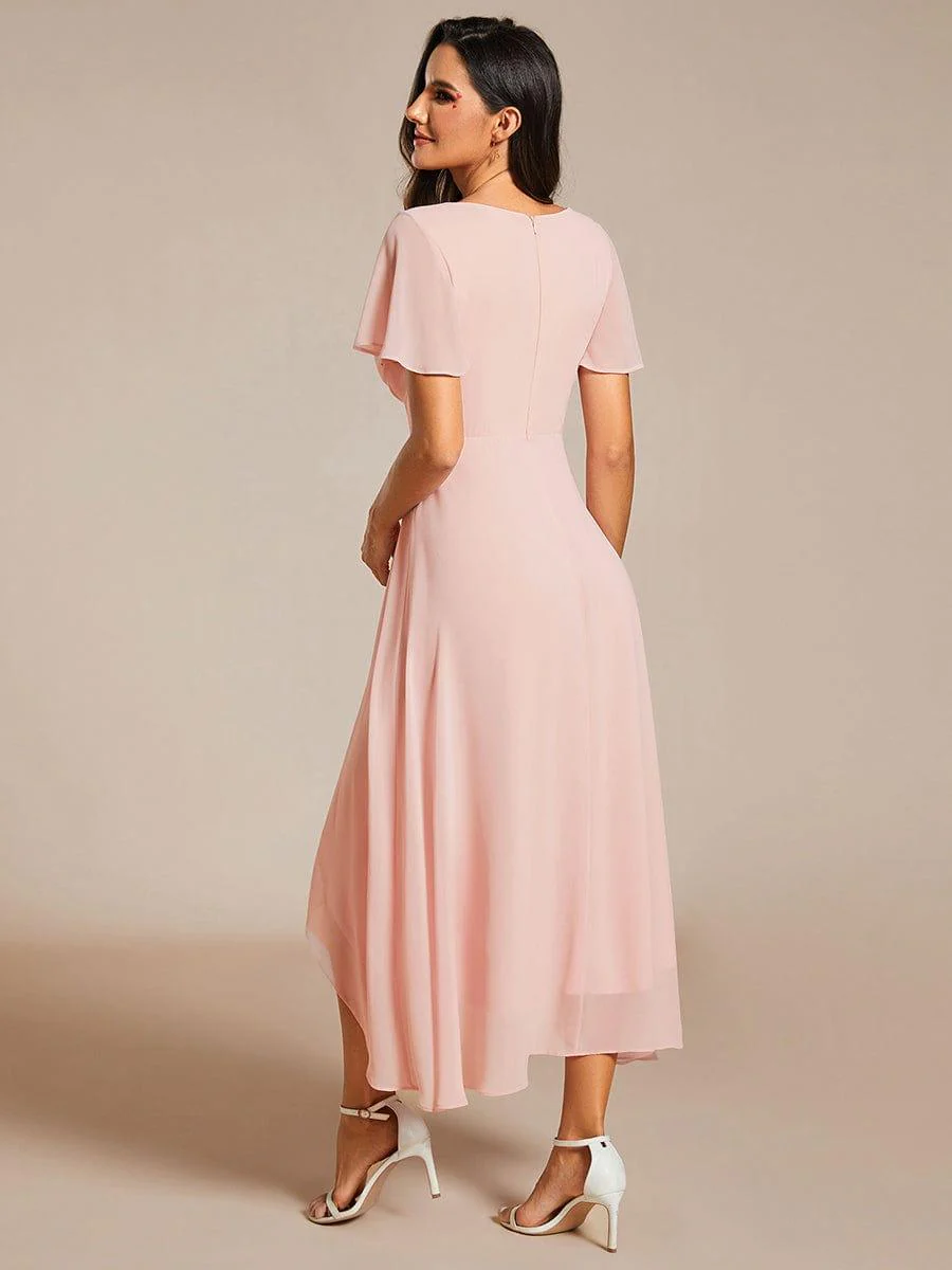ever LARK|Chiffon Elegance Short Sleeve High-Low Wedding Guest Dress - Image 80