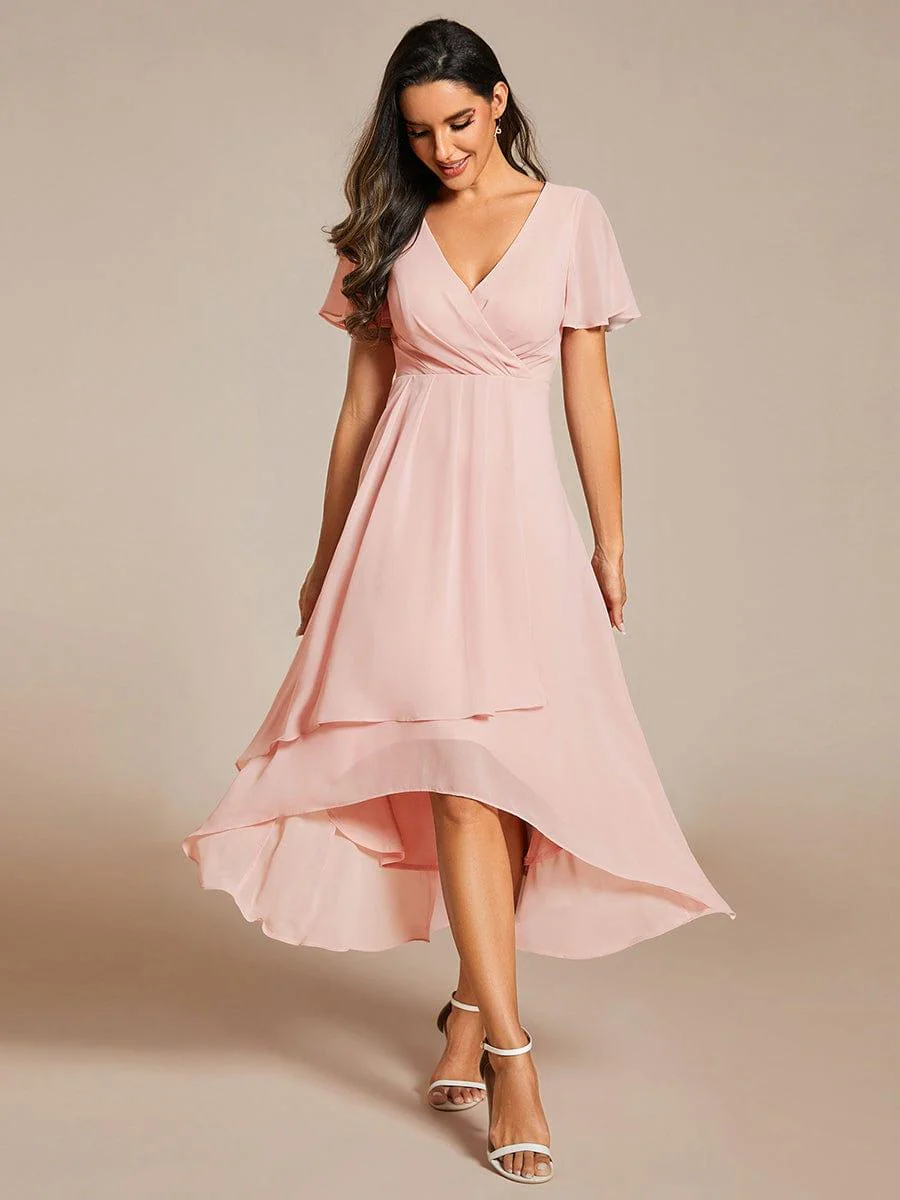 ever LARK|Chiffon Elegance Short Sleeve High-Low Wedding Guest Dress - Image 82