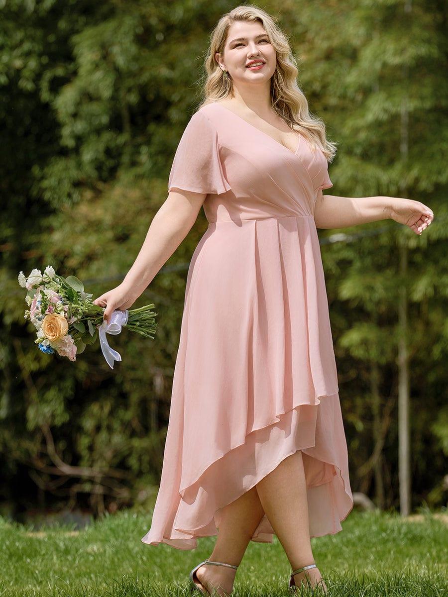 ever LARK|Chiffon Elegance Short Sleeve High-Low Wedding Guest Dress - Image 84