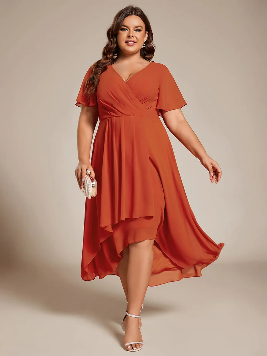 ever LARK|Chiffon Elegance Short Sleeve High-Low Wedding Guest Dress - Image 85