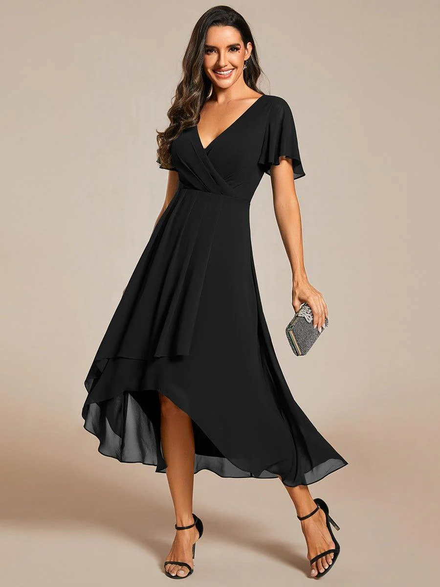ever LARK|Chiffon Elegance Short Sleeve High-Low Wedding Guest Dress - Image 91