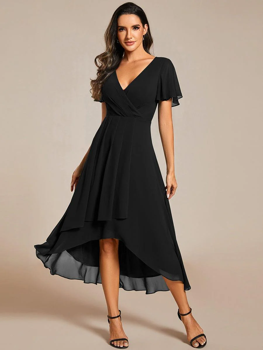 ever LARK|Chiffon Elegance Short Sleeve High-Low Wedding Guest Dress - Image 92