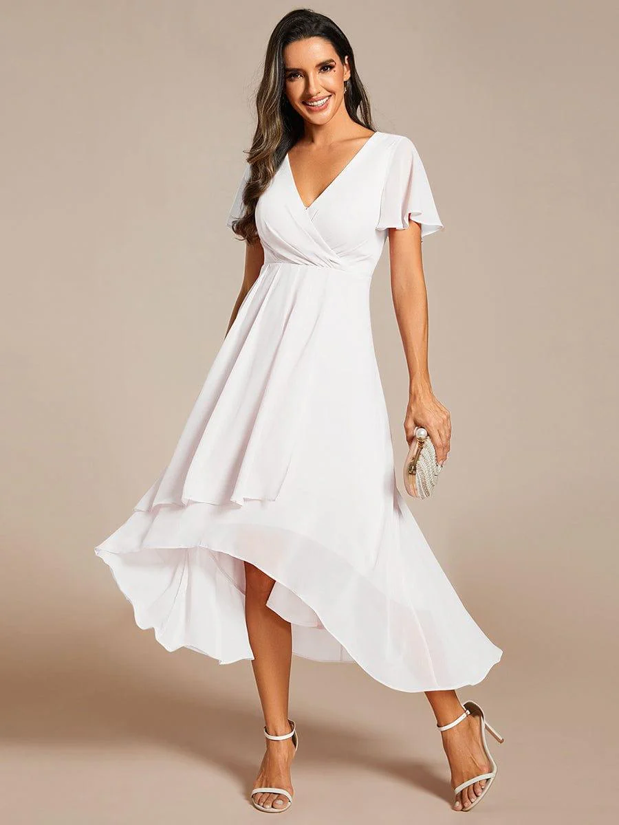 ever LARK|Chiffon Elegance Short Sleeve High-Low Wedding Guest Dress - Image 96