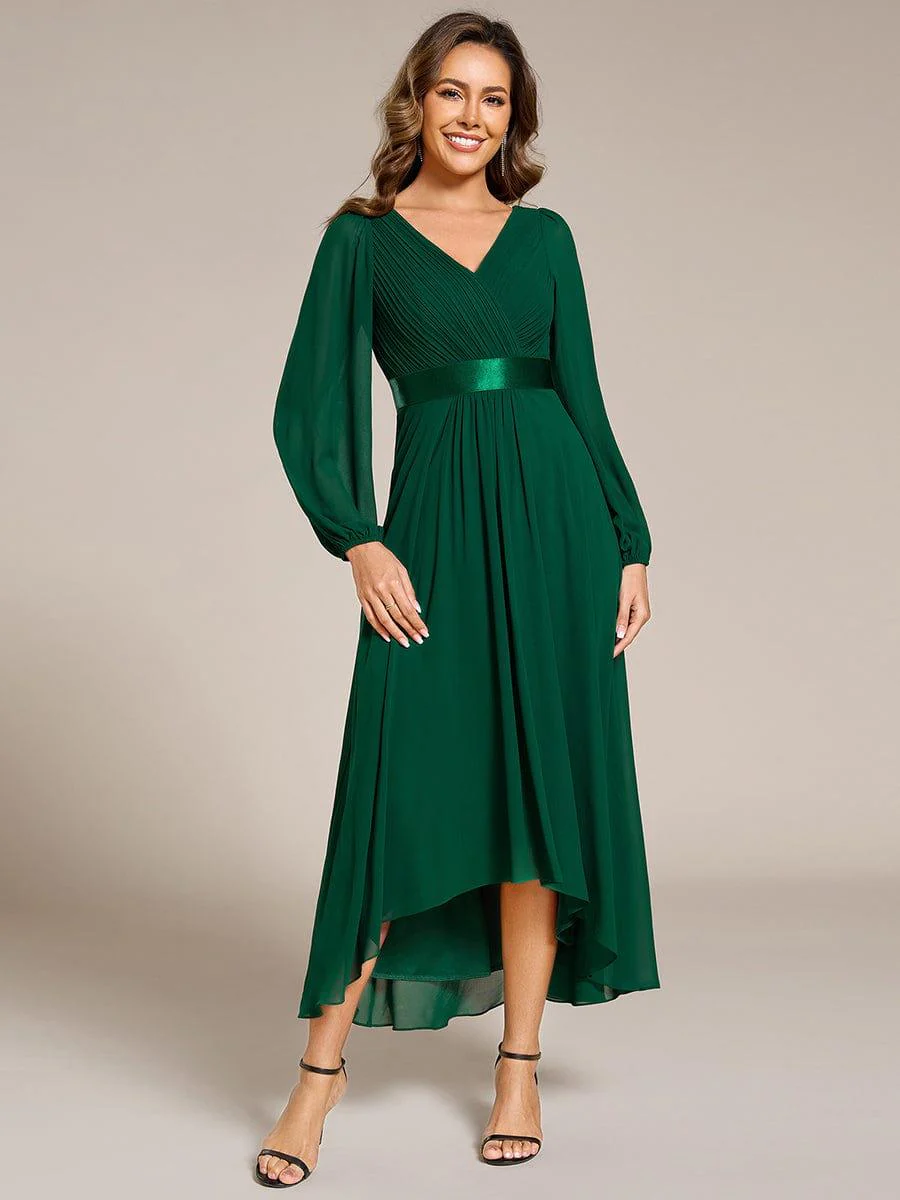 ever KEYLA|Chiffon Long Sleeve Empire Waist Midi Evening Dress - Image 21