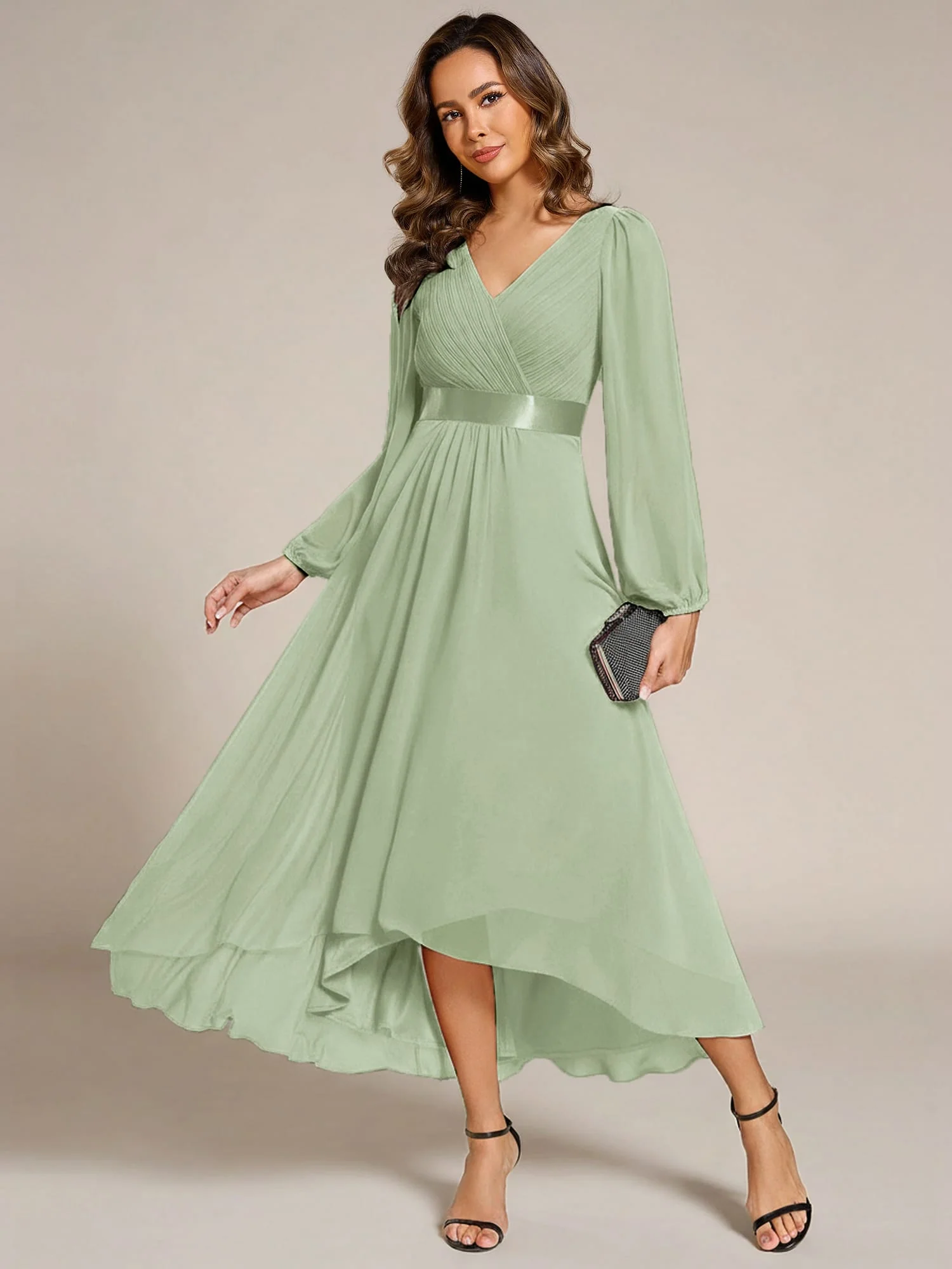 ever KEYLA|Chiffon Long Sleeve Empire Waist Midi Evening Dress - Image 37