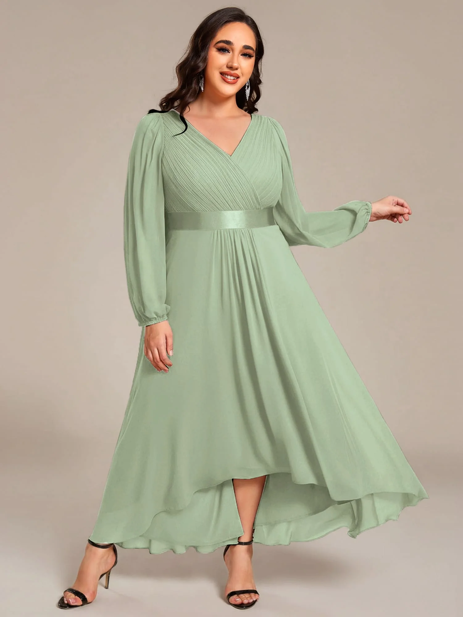 ever KEYLA|Chiffon Long Sleeve Empire Waist Midi Evening Dress - Image 40