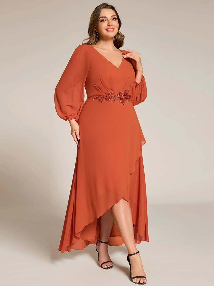 ever MARYAM|Chiffon Long Sleeve High-Low Evening Dress with Waist Applique(Final Sale) - Image 20