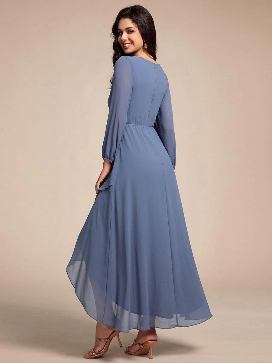 ever MARYAM|Chiffon Long Sleeve High-Low Evening Dress with Waist Applique(Final Sale) - Image 23