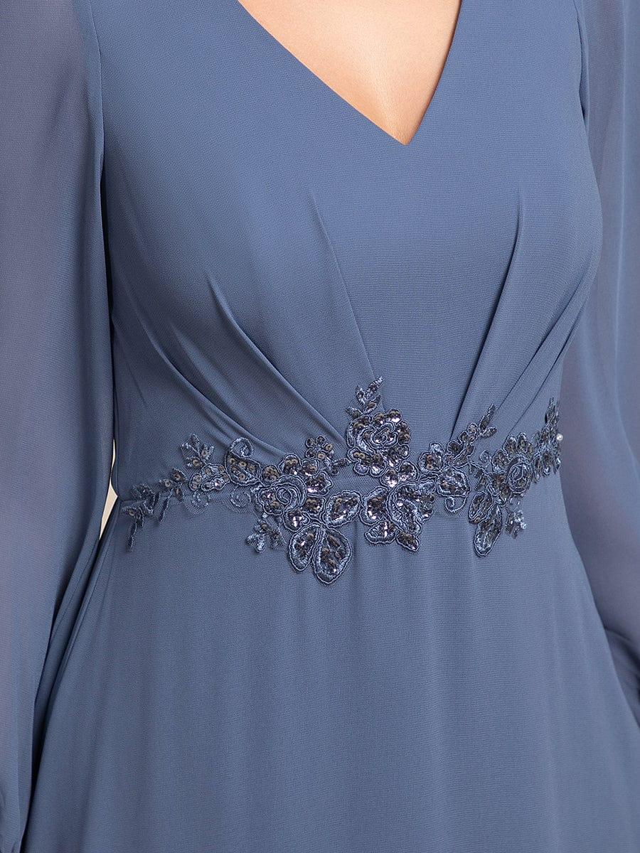 ever MARYAM|Chiffon Long Sleeve High-Low Evening Dress with Waist Applique(Final Sale) - Image 24
