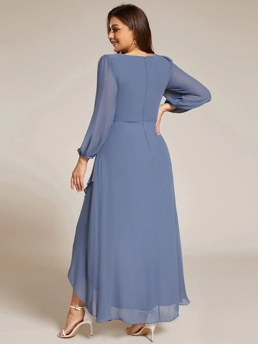 ever MARYAM|Chiffon Long Sleeve High-Low Evening Dress with Waist Applique(Final Sale) - Image 28