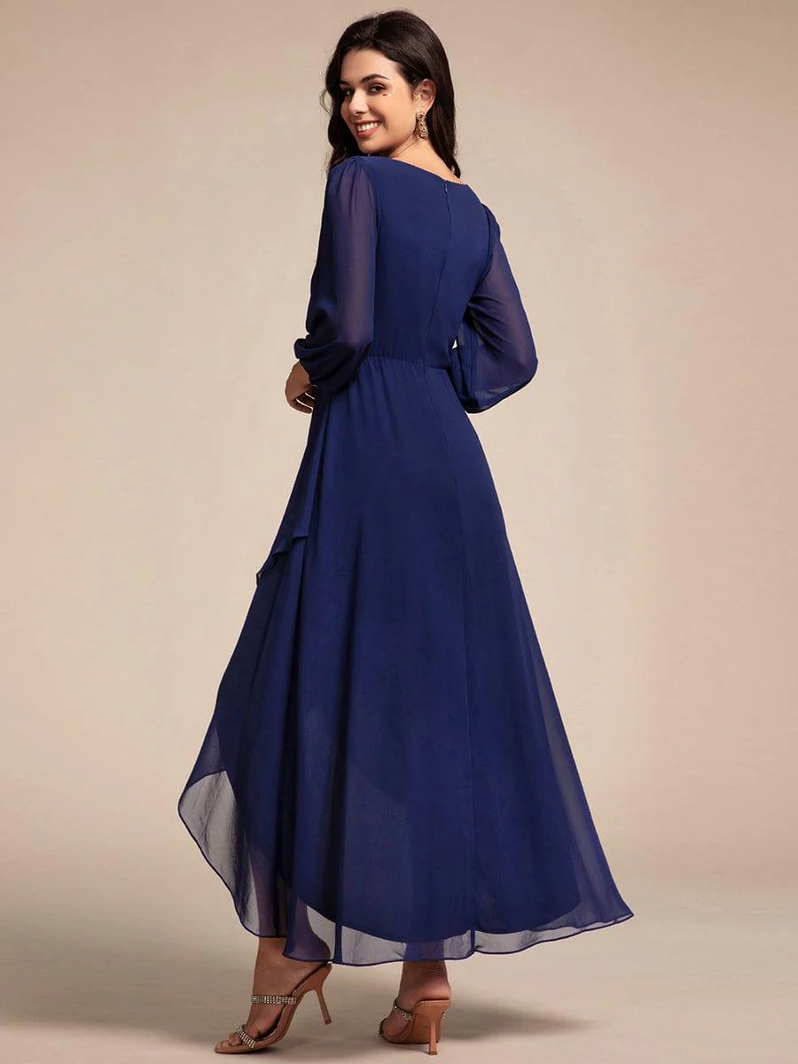 ever MARYAM|Chiffon Long Sleeve High-Low Evening Dress with Waist Applique(Final Sale) - Image 32