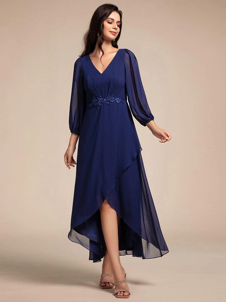 ever MARYAM|Chiffon Long Sleeve High-Low Evening Dress with Waist Applique(Final Sale) - Image 35