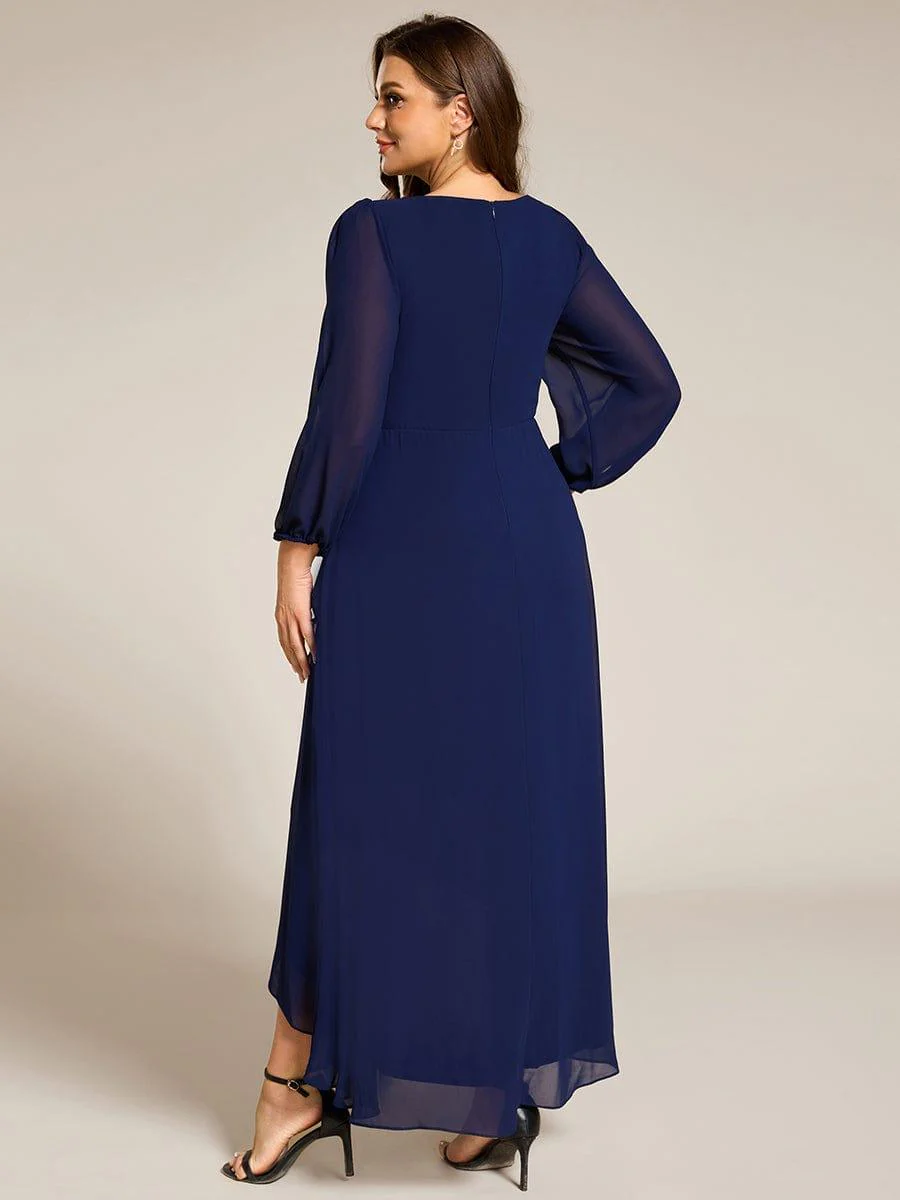 ever MARYAM|Chiffon Long Sleeve High-Low Evening Dress with Waist Applique(Final Sale) - Image 37