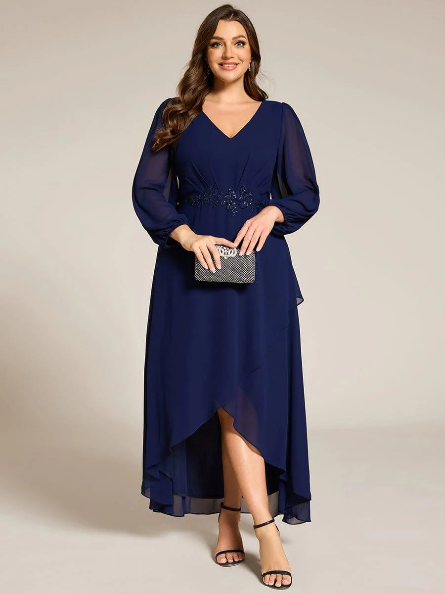 ever MARYAM|Chiffon Long Sleeve High-Low Evening Dress with Waist Applique(Final Sale) - Image 40