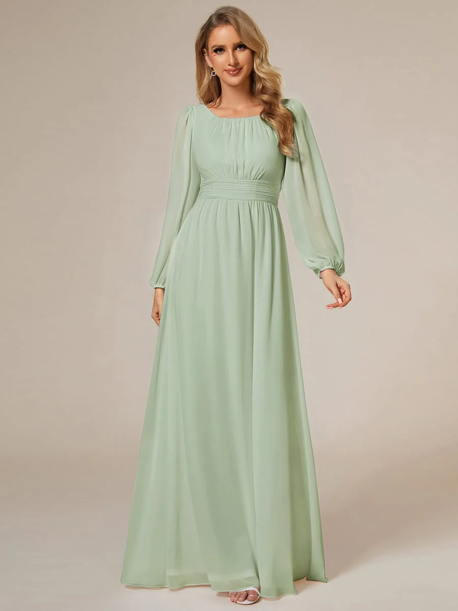 ever CELESTE|Chiffon Long Sleeve Pleated Floor Length Dress - Image 115