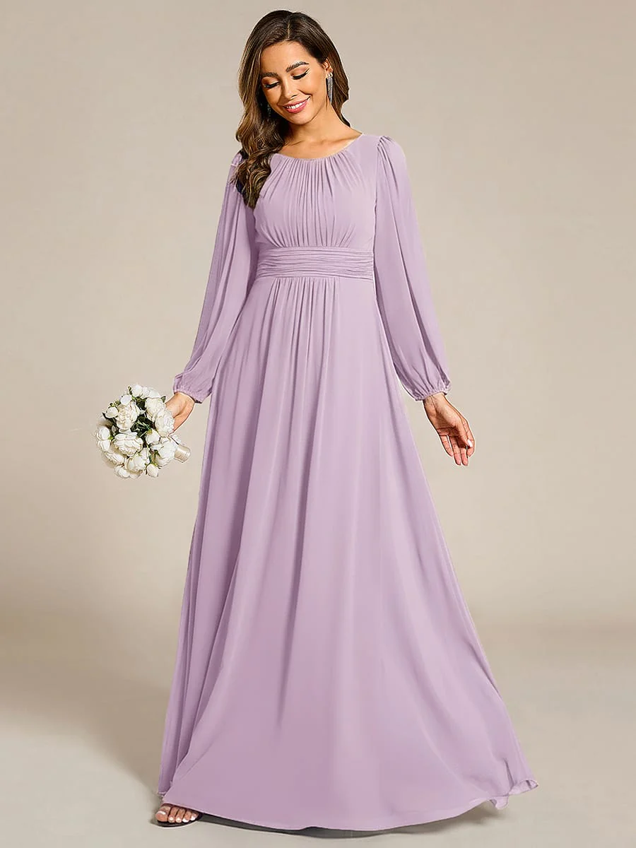 ever CELESTE|Chiffon Long Sleeve Pleated Floor Length Dress - Image 126