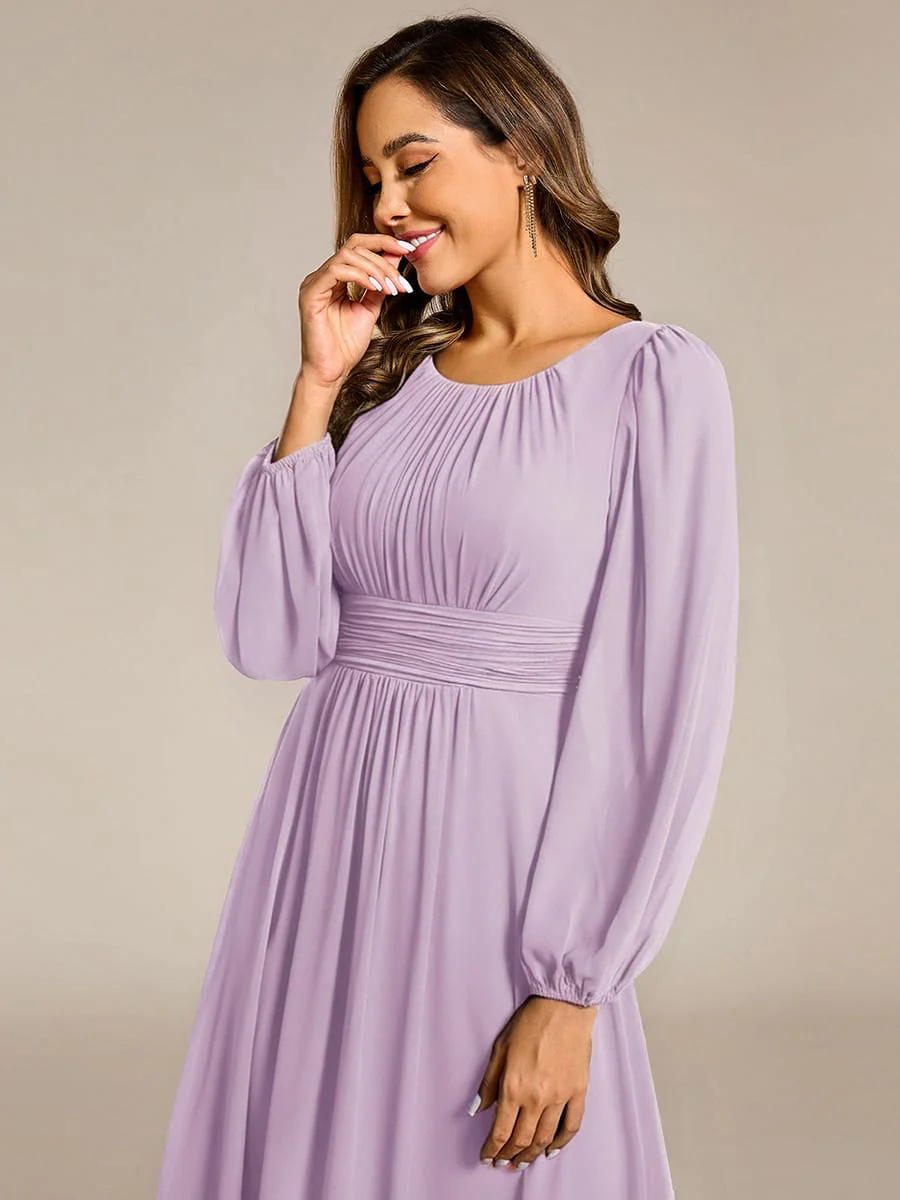 ever CELESTE|Chiffon Long Sleeve Pleated Floor Length Dress - Image 127