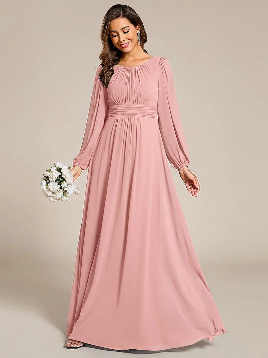 ever CELESTE|Chiffon Long Sleeve Pleated Floor Length Dress - Image 136