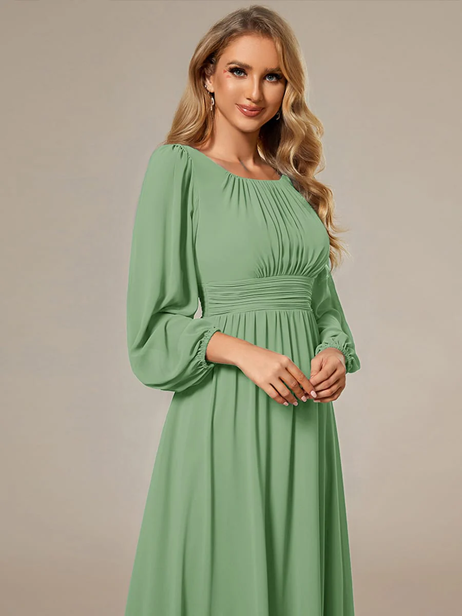 ever CELESTE|Chiffon Long Sleeve Pleated Floor Length Dress - Image 148
