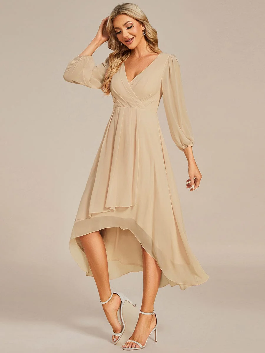 ever BRIAR|Chiffon 3/4 Sleeve V-Neck High-Low Wedding Guest Dress - Image 38