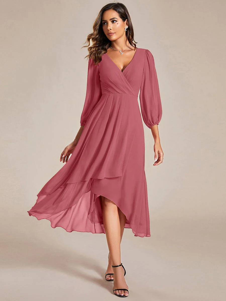 ever BRIAR|Chiffon 3/4 Sleeve V-Neck High-Low Wedding Guest Dress - Image 47