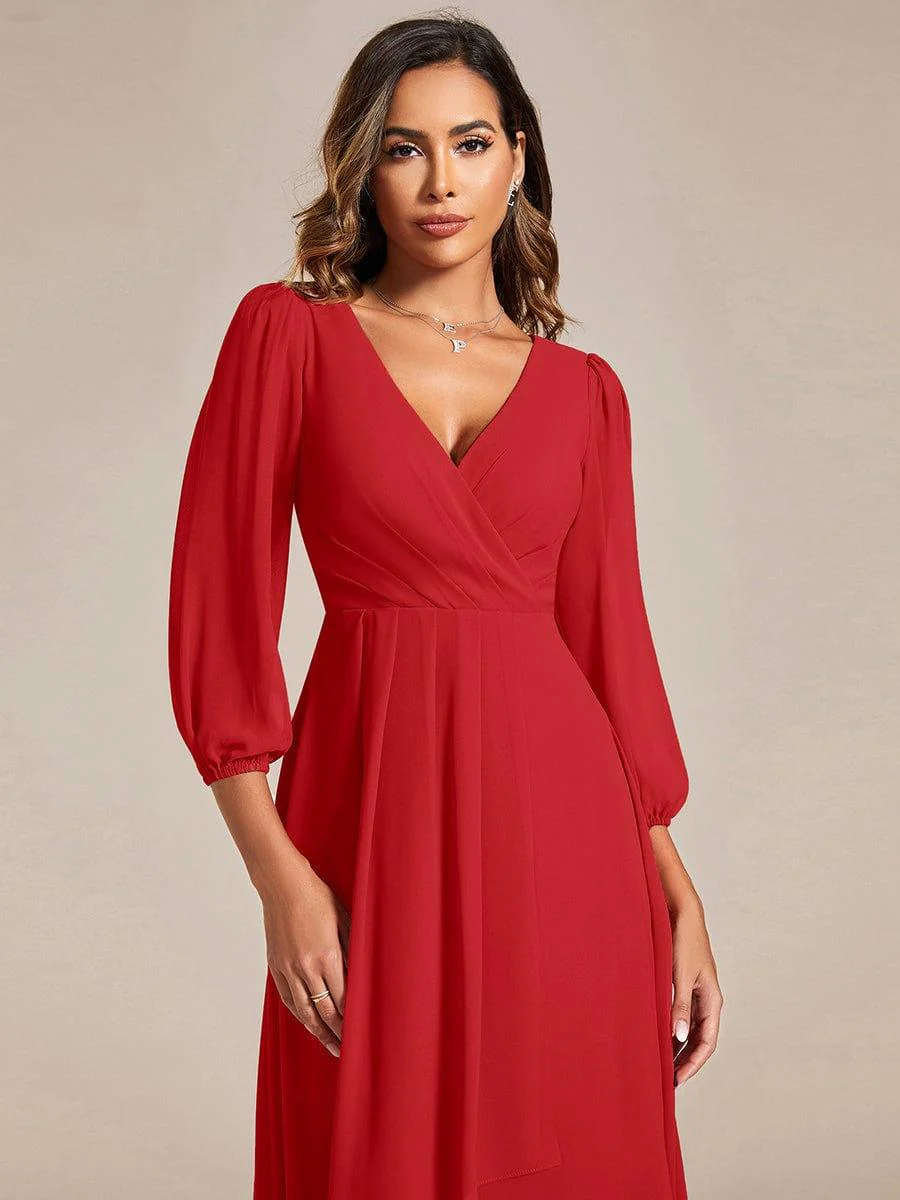 ever BRIAR|Chiffon 3/4 Sleeve V-Neck High-Low Wedding Guest Dress - Image 73