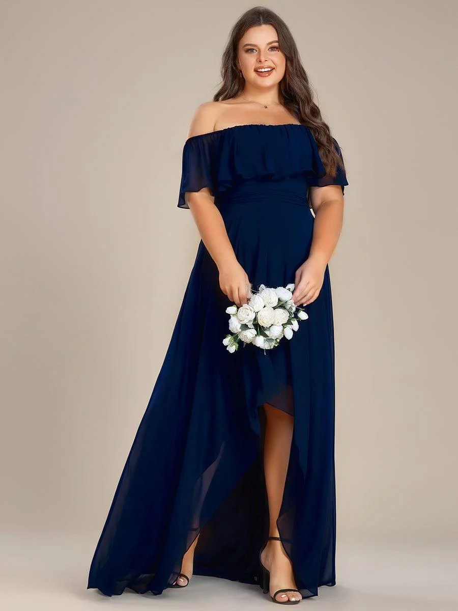 Chiffon Off-The-Shoulder High Low Bridesmaid Dress(Final Sale) - Image 35