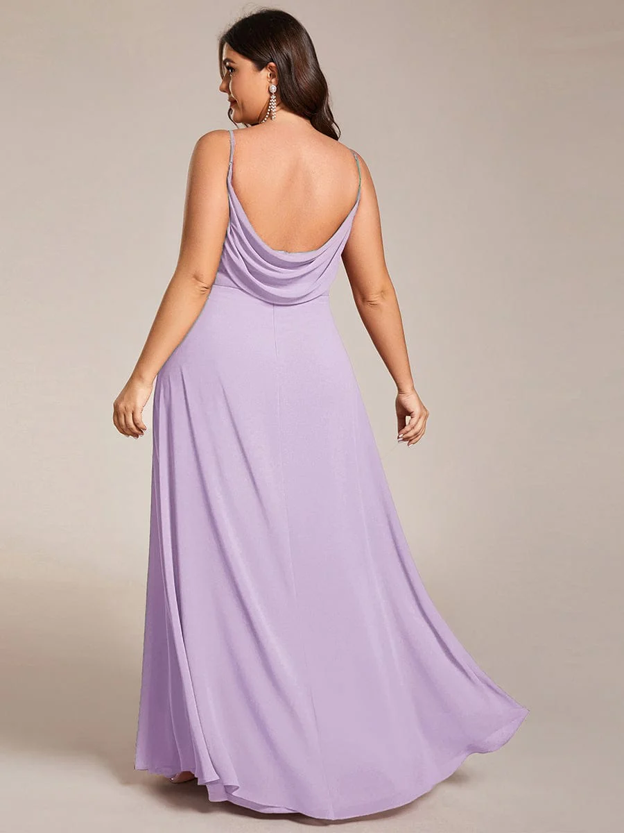 ever NOVA|Chiffon Pleated Spaghetti Strap Cowl-Back Maxi Bridesmaid Dress - Image 92