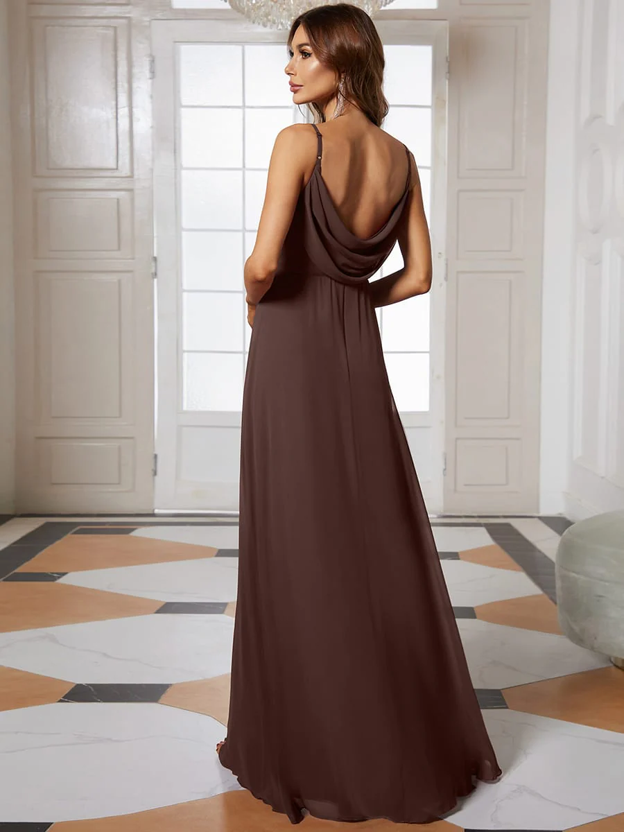 ever NOVA|Chiffon Pleated Spaghetti Strap Cowl-Back Maxi Bridesmaid Dress - Image 97