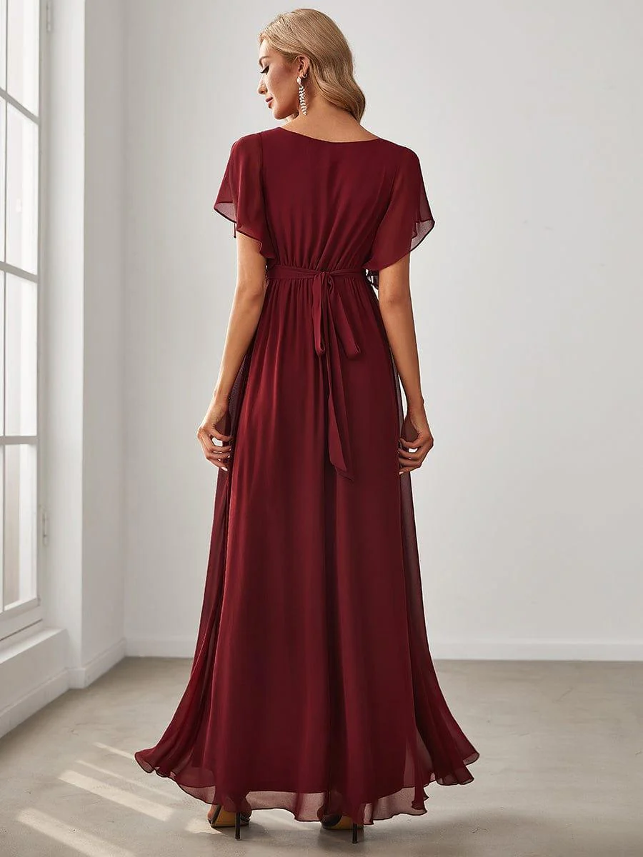 ever LEORA|V-Neck Flutter Sleeve Floor-Length A-Line Chiffon Evening Dress - Image 10