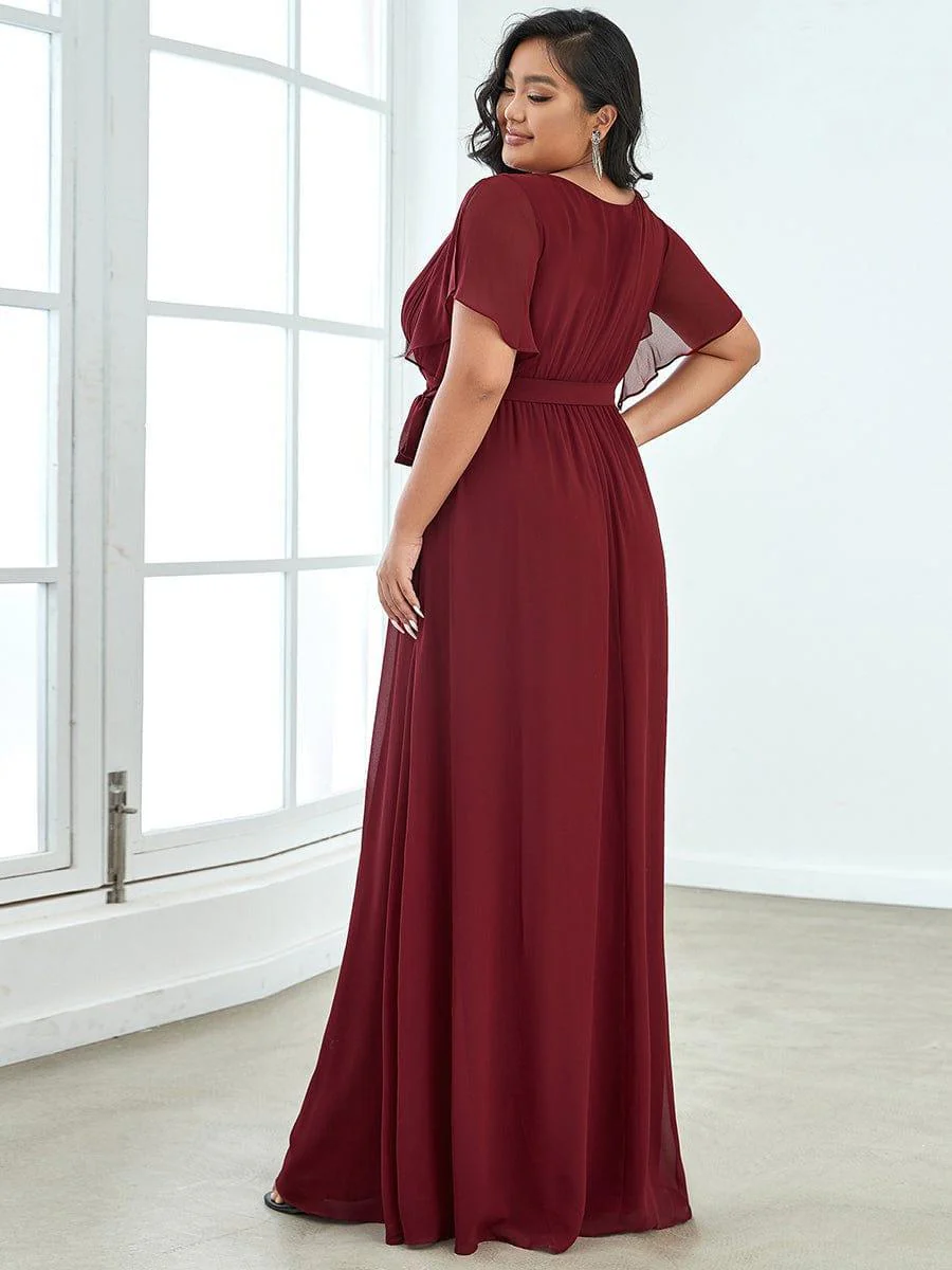 ever LEORA|V-Neck Flutter Sleeve Floor-Length A-Line Chiffon Evening Dress - Image 25