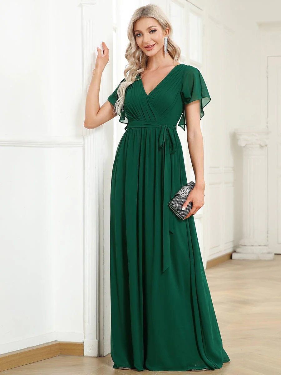 ever LEORA|V-Neck Flutter Sleeve Floor-Length A-Line Chiffon Evening Dress - Image 32