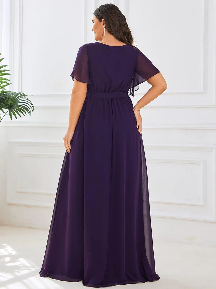 ever LEORA|V-Neck Flutter Sleeve Floor-Length A-Line Chiffon Evening Dress - Image 40