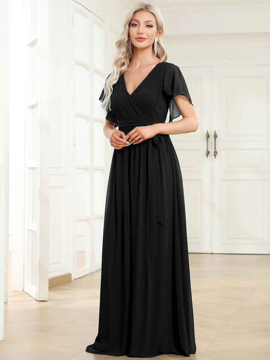 ever LEORA|V-Neck Flutter Sleeve Floor-Length A-Line Chiffon Evening Dress - Image 47