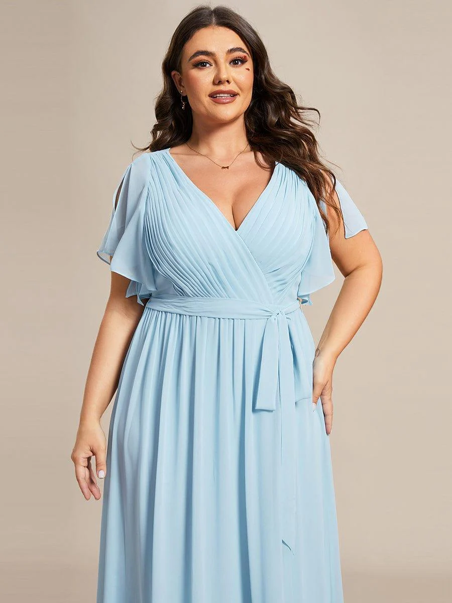 ever LEORA|V-Neck Flutter Sleeve Floor-Length A-Line Chiffon Evening Dress - Image 70